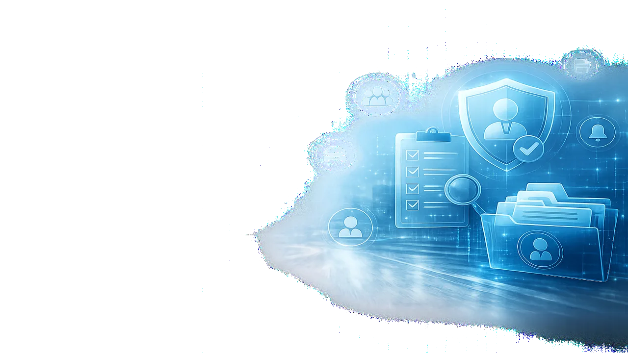 Digital compliance checklist, security shield with checkmark, document folders and audit icons representing transport regulatory resources